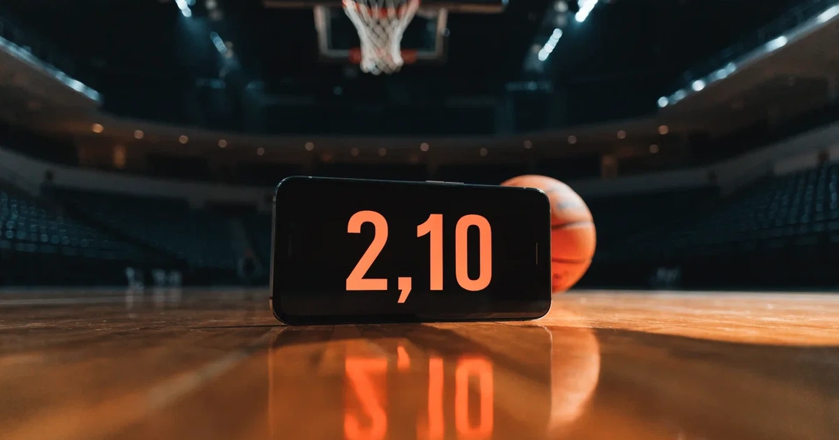 Eine leere Basketballhalle mit glänzendem Parkett und einem Korb im Hintergrund, Licht von Deckenstrahlern spiegelt sich im Boden.