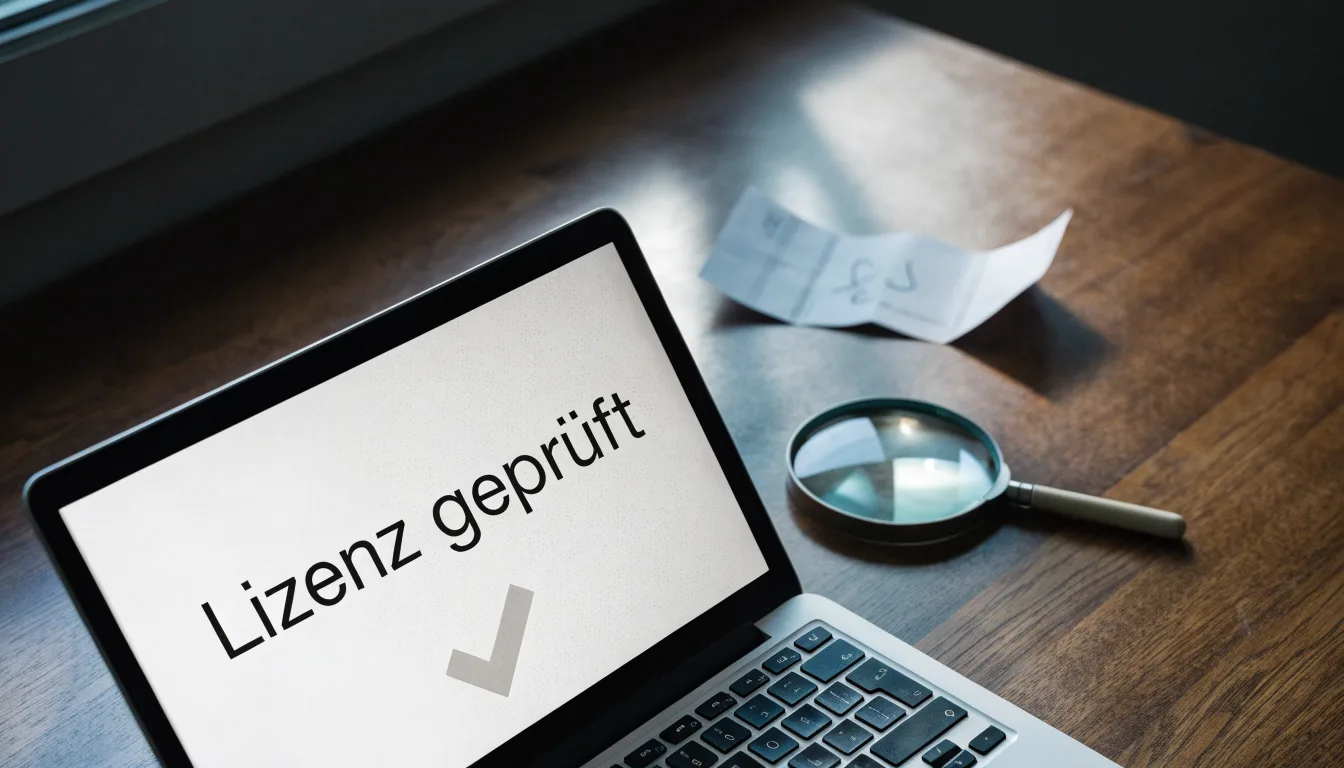Eine Waage aus Messing steht neben einer Lupe auf einem polierten Schreibtisch.