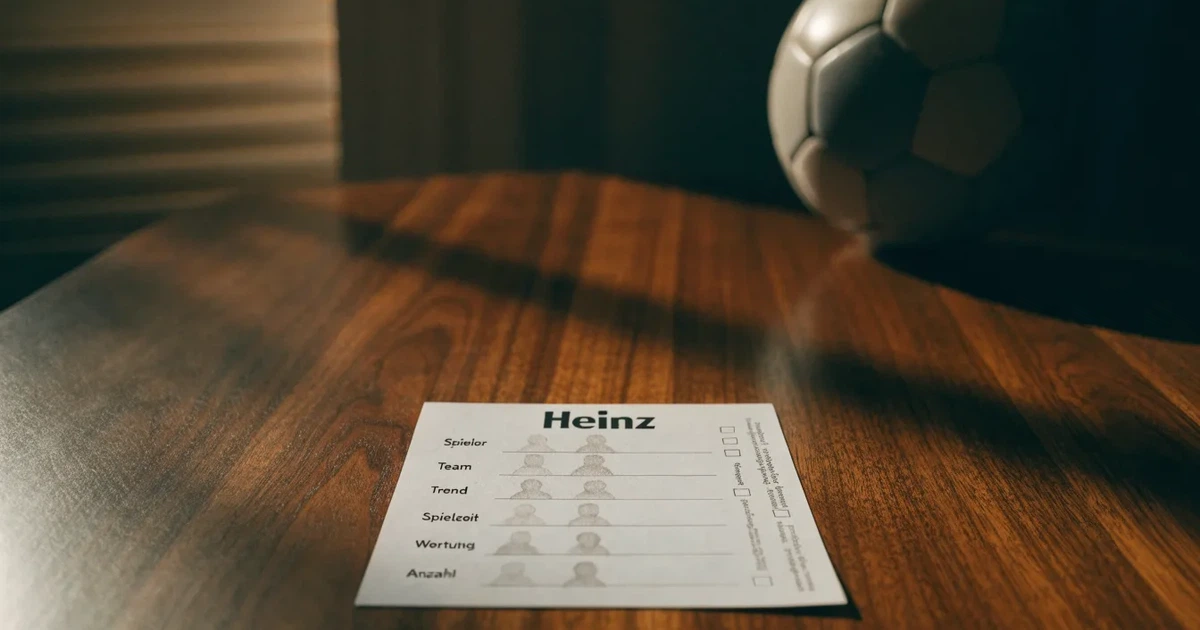 Sechs Fußbälle in einem Kreis auf einem gepflegten Rasen, von oben aufgenommen, gleichmäßiges Tageslicht.