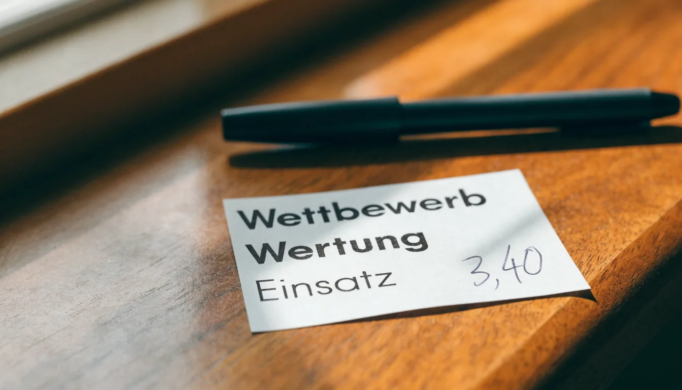 Ein leerer Wettschein aus Papier liegt neben einem Stift auf einer hölzernen Theke, weiches Licht fällt von der Seite ein.